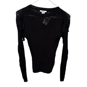 BAR III RIBBED SWEATER WOMEN’s XS BLACK DRAWSTRING BOW DETAIL PULLOVER NWT
